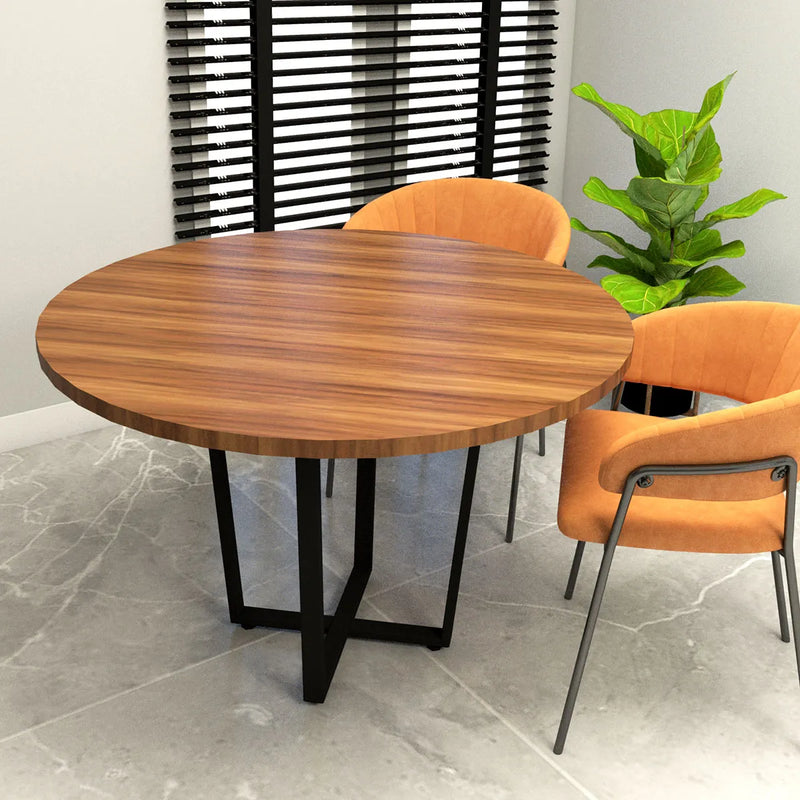 Mesa de Reunião Industrial Redonda 110cm Pés em Metal
